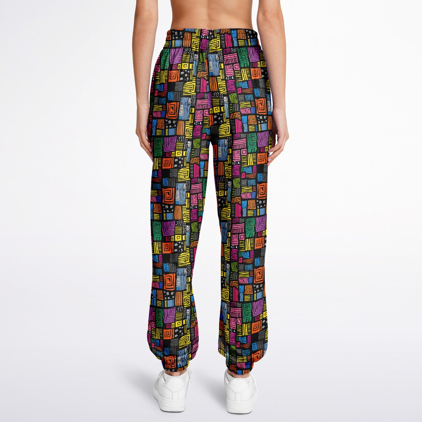 Athletic Sweatpants, Colorful Geometric Joggers, Abstract Pattern Activewear, Vibrant Grid Print Pants