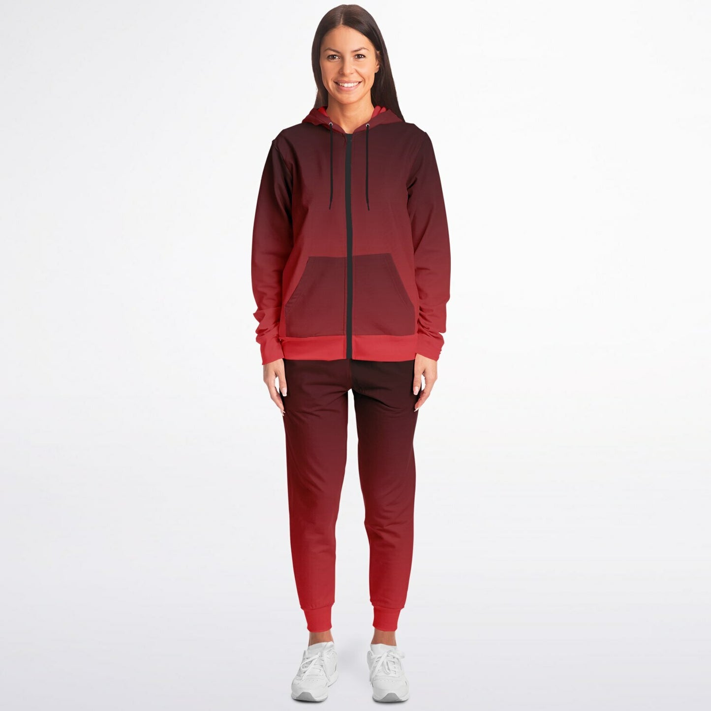 Black Red Ombre Hoodie Jogger Sweatsuit Set, Tie Dye Lounge Zip Hooded Sweatshirt Sweatpants Women Men Cotton Matching Plus Size Sweats