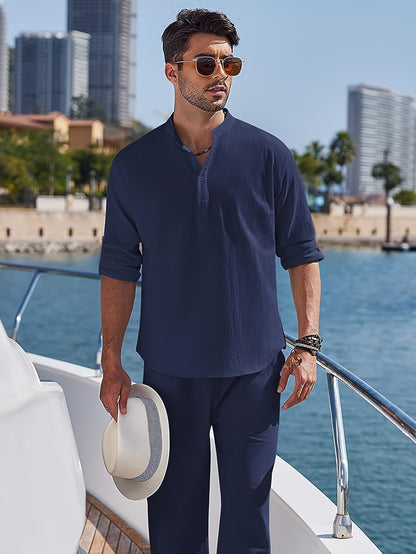Men's Bohemian Renaissance Shirt - Loose Fit Long Sleeve Button-Up Blouse, Non-Stretch Fabric for Yoga, Casual Outfits, Formal Events - All-Season Elegant Tops for Men - Easy Care Button Front Closure, Yoga Attire, Hippie Sty