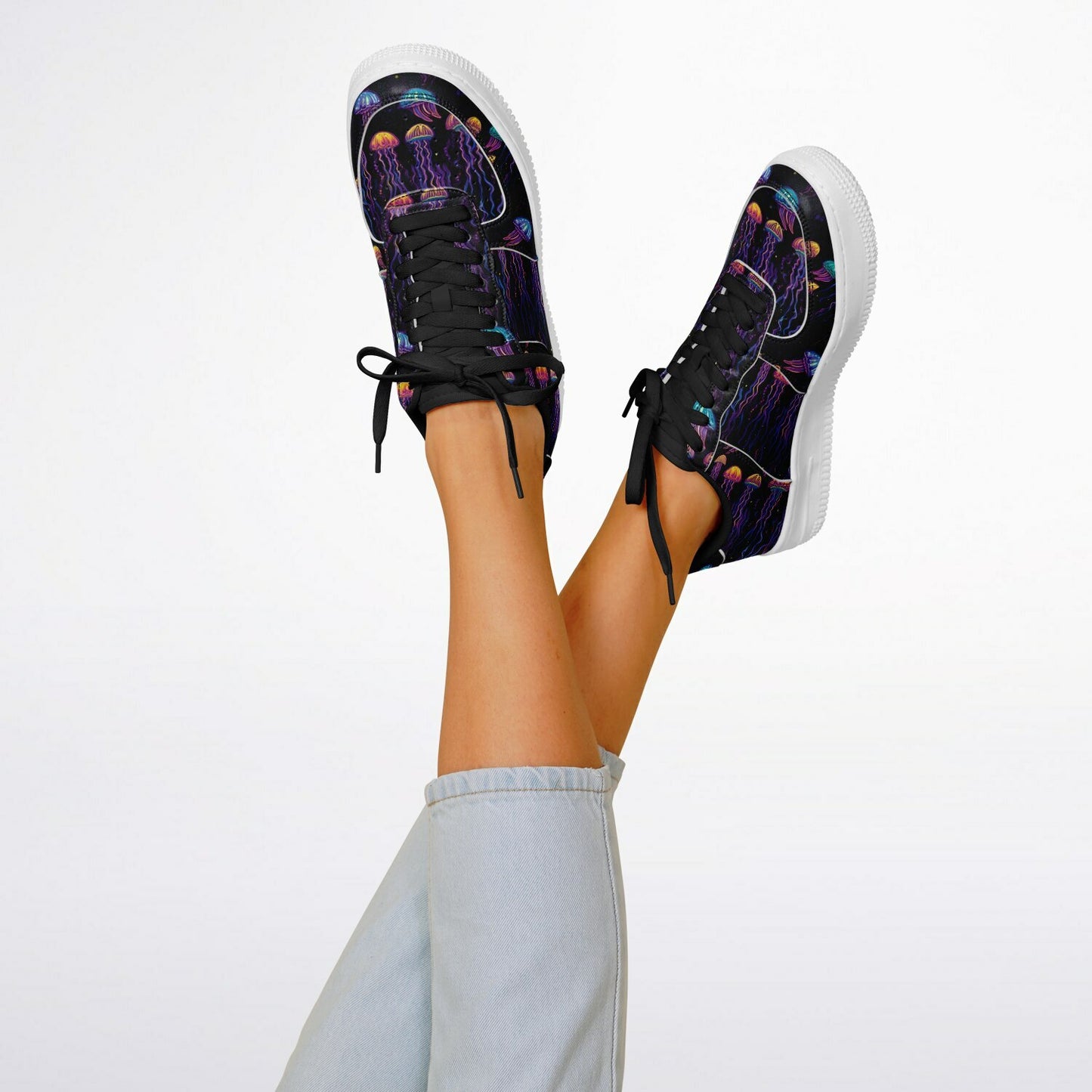 Core Low Shoes, Blue & Purple Jellyfish Sneakers, Ocean-Inspired Low Tops, Creative Sea Life Shoes, Custom Shoes