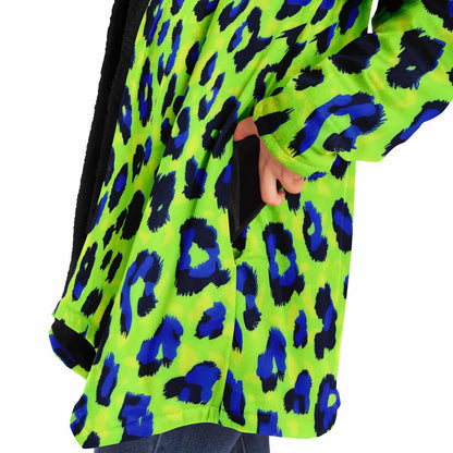 Boho Men Style Cloak – Neon Green Blue Abstract Animal Print Hooded Wrap