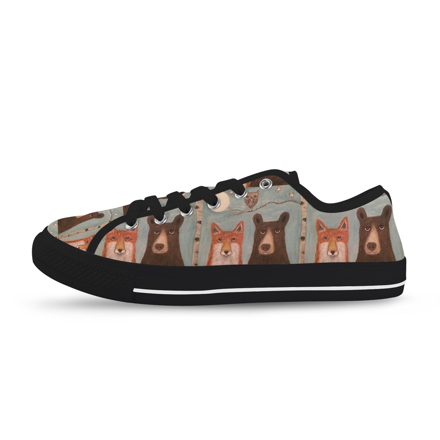 Whimsical Bear & Fox Women’s Low Top Sneakers – Woodland Magic 🦊🐻