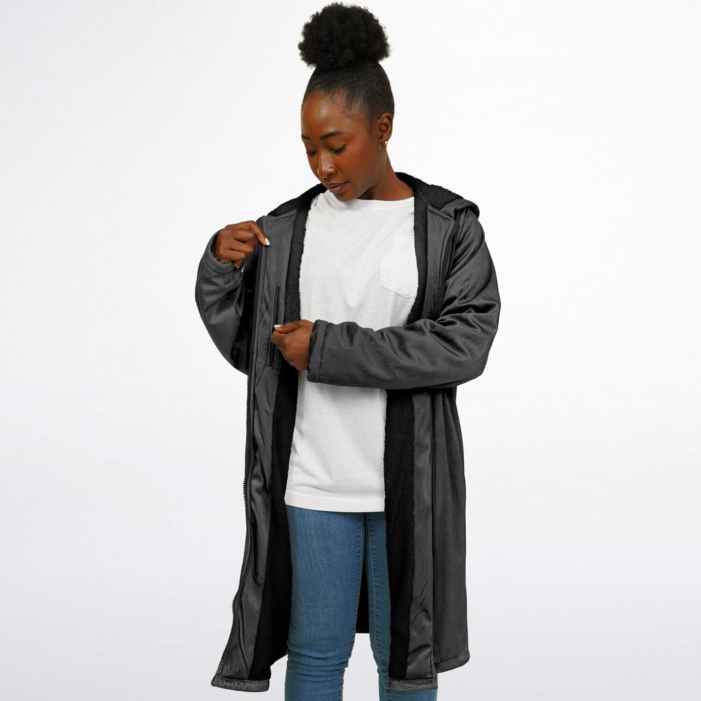 Dark Grey long hoodie with zipper, Warm hooded sweatshirt Men & Women, Oversized jacket, Plus sized available copy