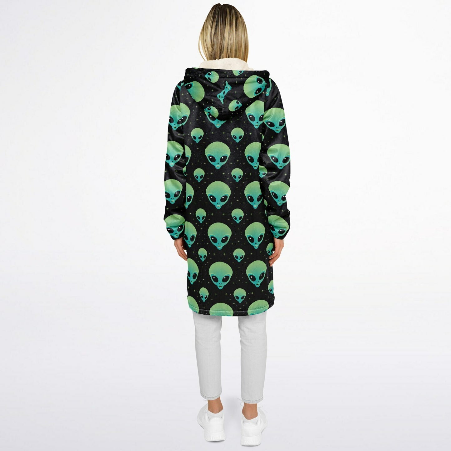 Black & Green Alien Terrestrial Zipper Cloak – One-of-a-Kind Hooded Cape for Festivals, Travel & Statement Style | Holloween Coat