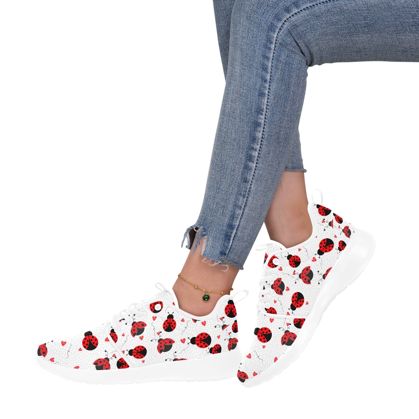 Ladybugs Love Women's And Children's Sneakers, Ladybird Shoes Art, Black And White Sneakers, Lady Bug Shoes, Custom Sneakers