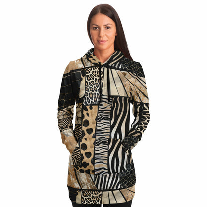 Athletic Longline Hoodie - Animal Pattern, Boho Chic Style