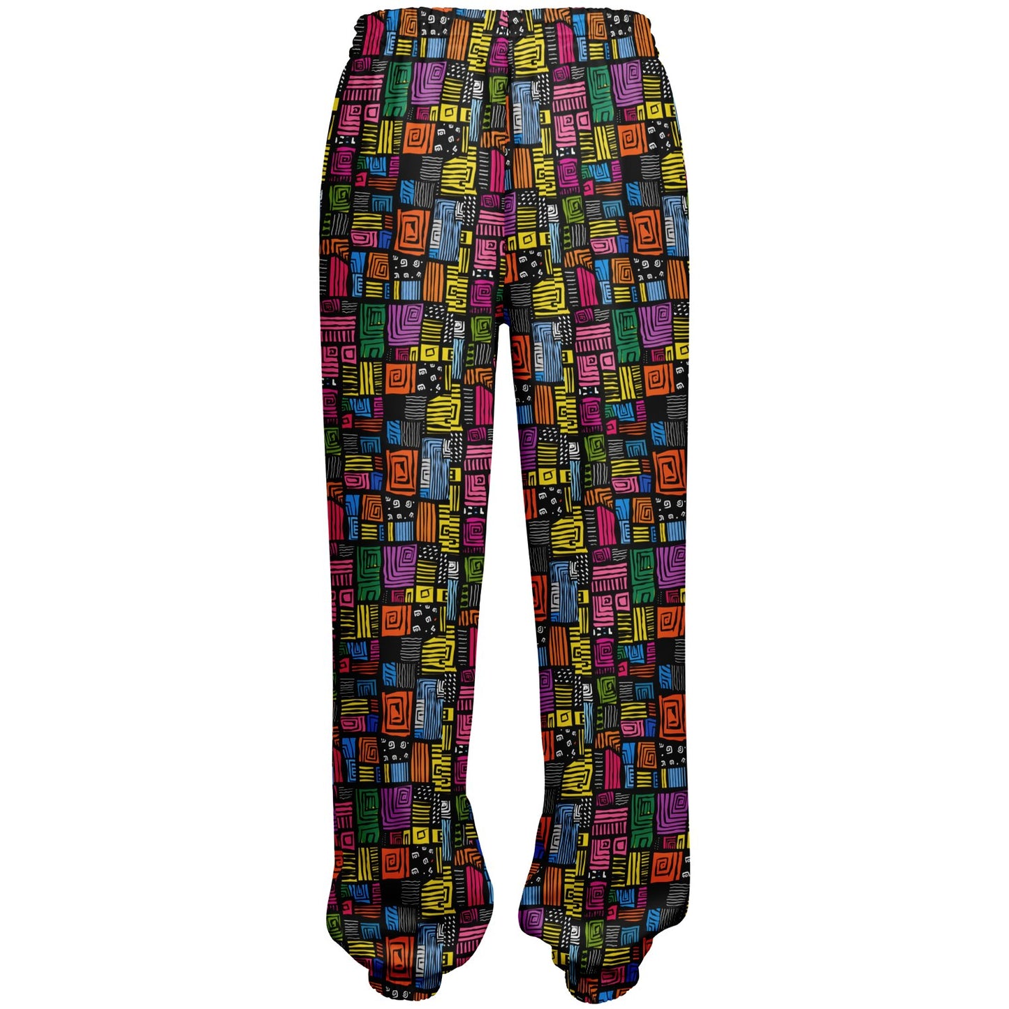 Athletic Sweatpants, Colorful Geometric Joggers, Abstract Pattern Activewear, Vibrant Grid Print Pants