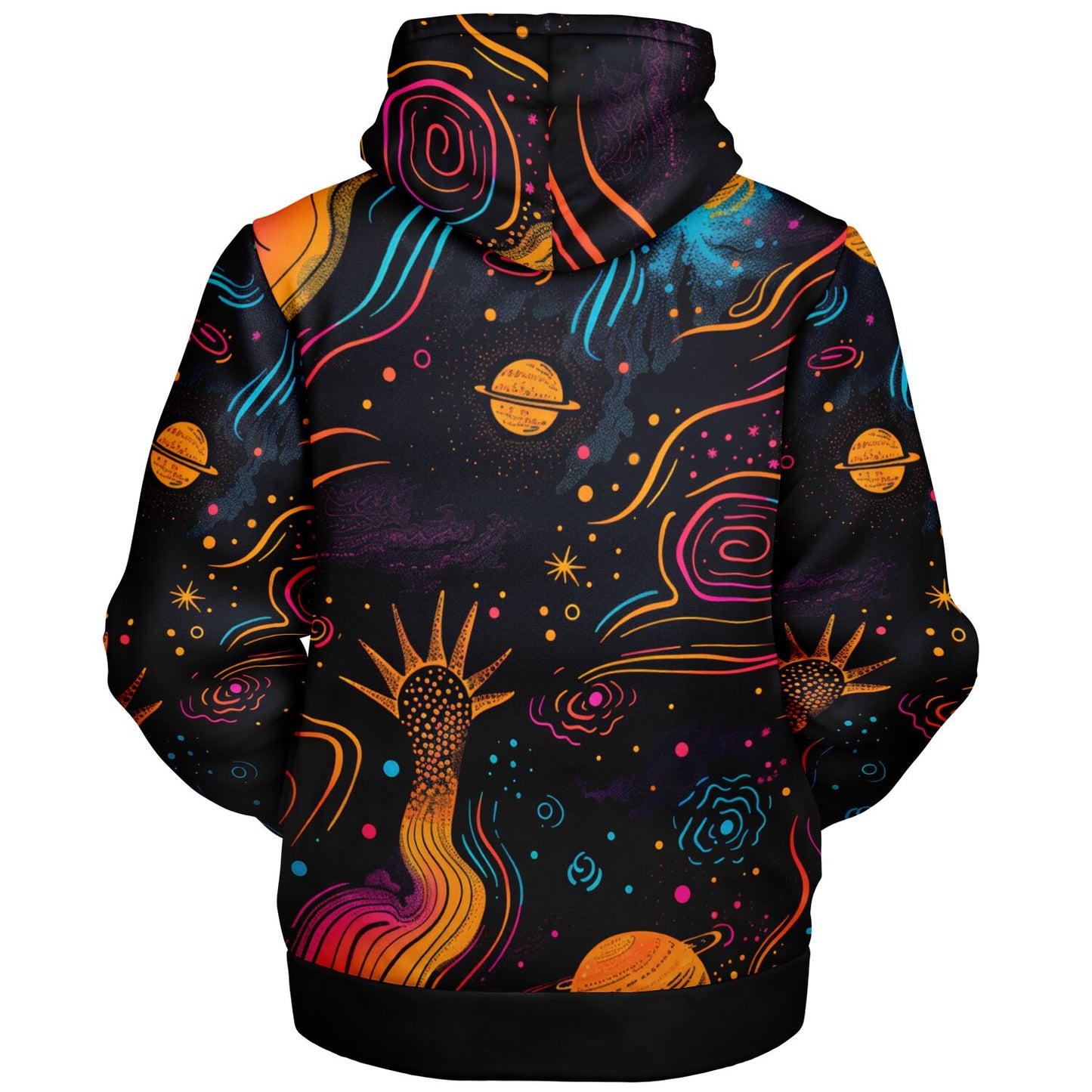 Custom Design Zip Hoodie, Cosmic Psychedelic Sweatshirt, Vibrant Celestial Planets & Stars Zip Up