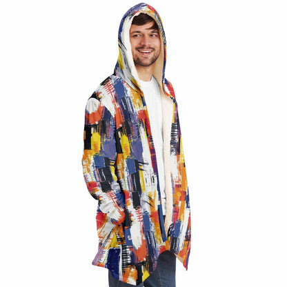 People Will Ask Where You Got This One! Abstract Grid Pattern, Vibrant Color Block Hooded Wrap