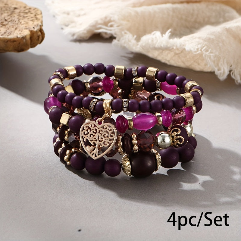 Bohemian Multilayer Bead Bracelet Peach Heart Pendant Vintage Couple Bracelet Handmade, Father's Day Gift