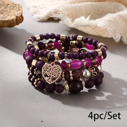 Bohemian Multilayer Bead Bracelet Peach Heart Pendant Vintage Couple Bracelet Handmade, Father's Day Gift