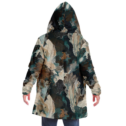 Warm Fall & Winter Hoodie Cloak | Teal Botanical & Abstract Coral Design
