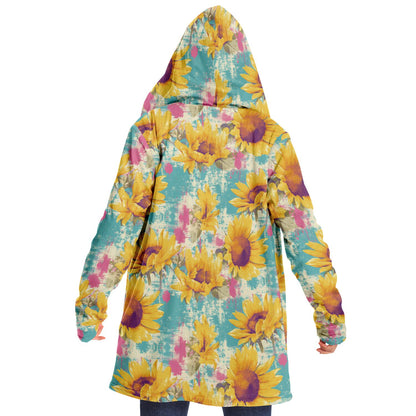 Cloak Hoodie – Sunflowers Gone Wild 🌻 Vintage Floral With a Splash of Chaos