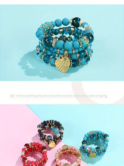 Bohemian Multilayer Bead Bracelet Peach Heart Pendant Vintage Couple Bracelet Handmade, Father's Day Gift