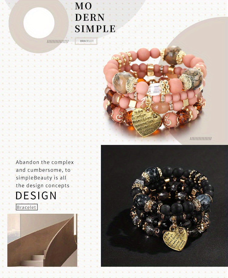 Bohemian Multilayer Bead Bracelet Peach Heart Pendant Vintage Couple Bracelet Handmade, Father's Day Gift