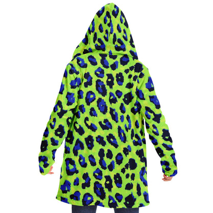 Boho Men Style Cloak – Neon Green Blue Abstract Animal Print Hooded Wrap