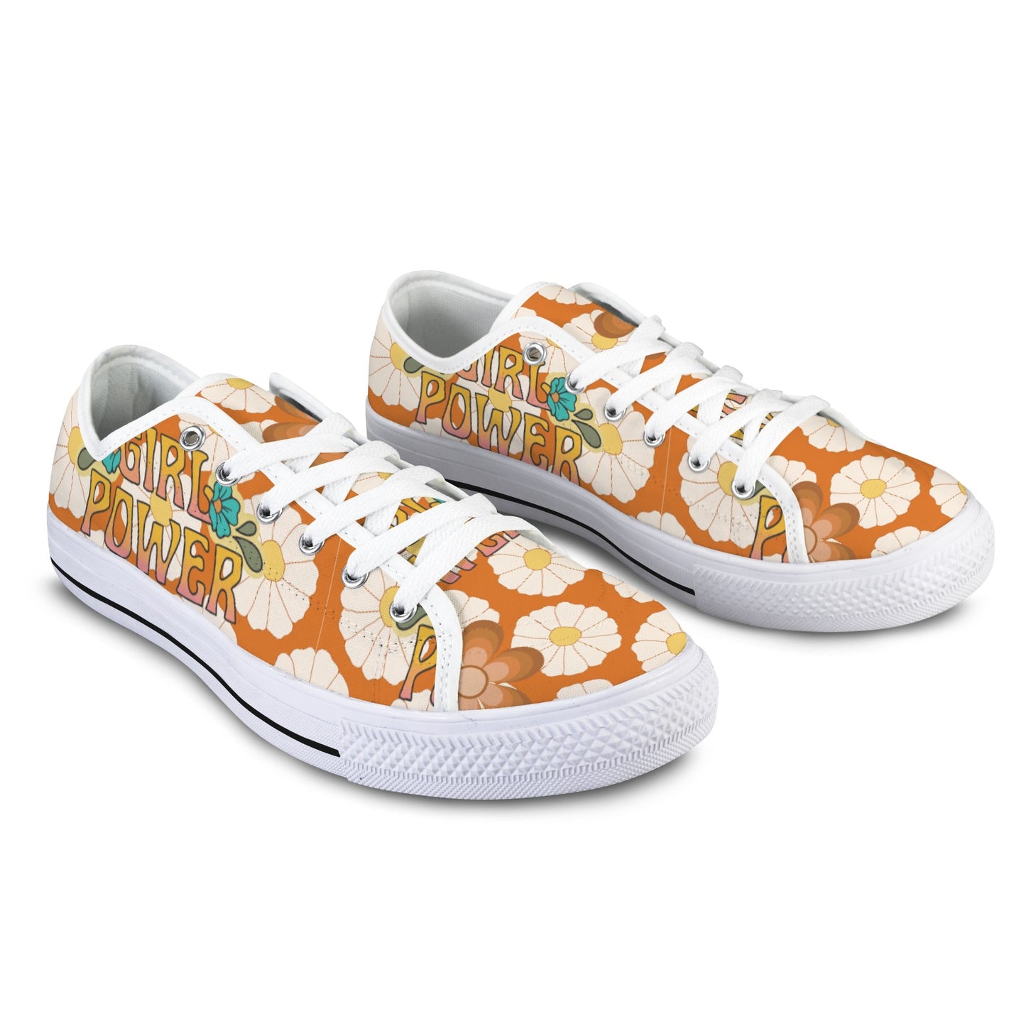 70's Mid Mod Groovy Hippie Boho Sneakers, Retro 70's Vibe Girl Power Women's Low Top Sneakers