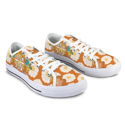 70's Mid Mod Groovy Hippie Boho Sneakers, Retro 70's Vibe Girl Power Women's Low Top Sneakers