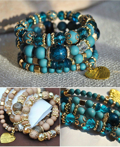 Bohemian Multilayer Bead Bracelet Peach Heart Pendant Vintage Couple Bracelet Handmade, Father's Day Gift