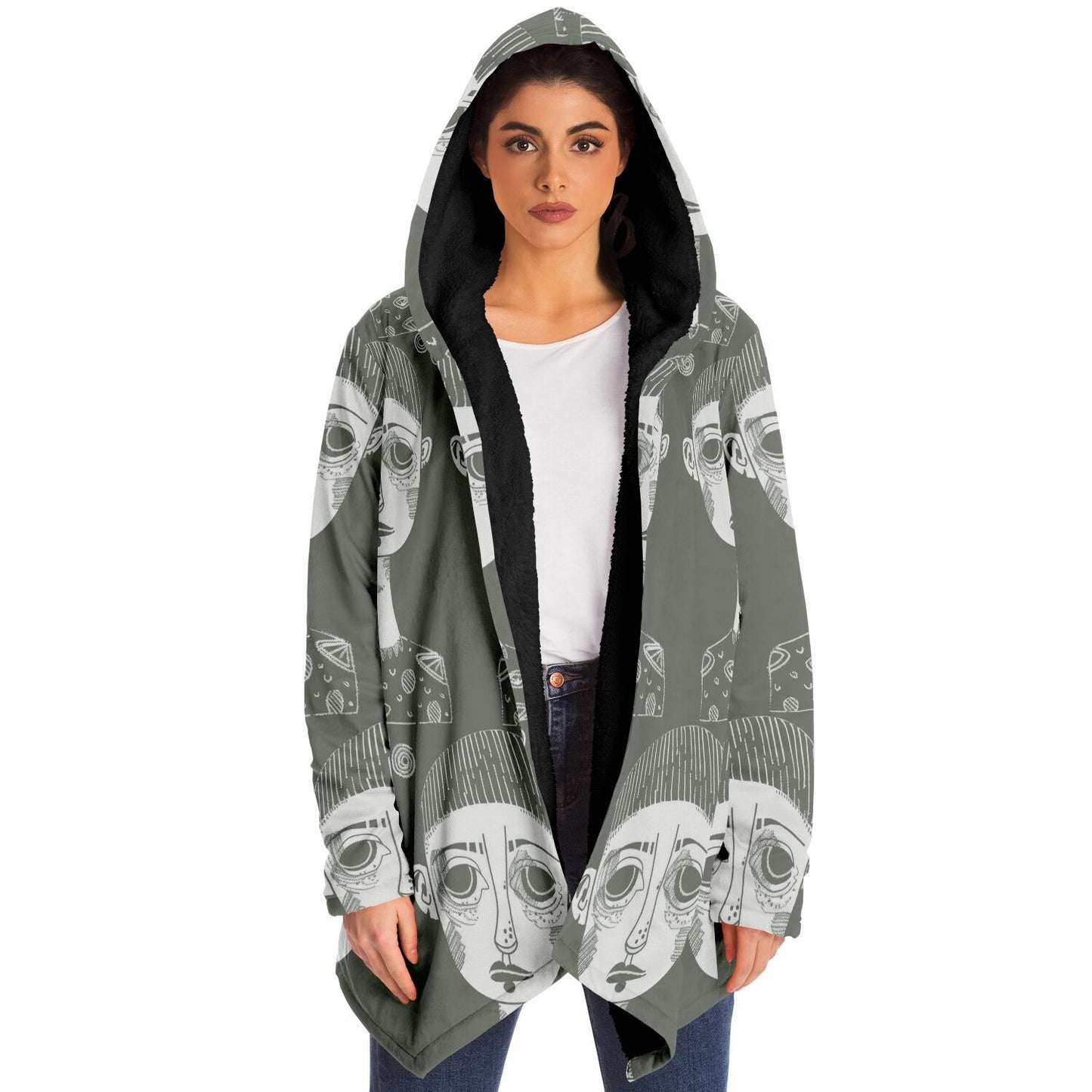 Gray Abstract Cloak – Abstract Expressionism Hooded Cloak | Artistic Fashion Meets Boho Chic Style