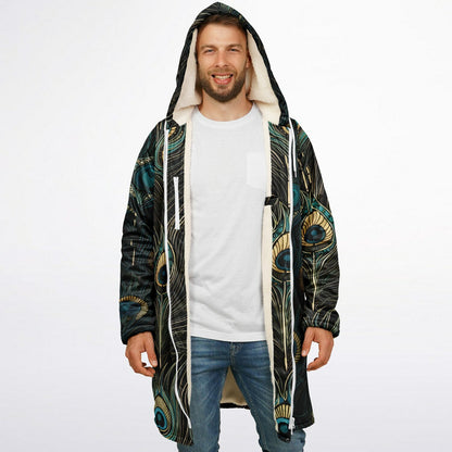 Peacock Feather Zipper Cloak – Seamless Animal Pattern Hooded Cape for Festivals, Travel & Boho Style | Unique Coat