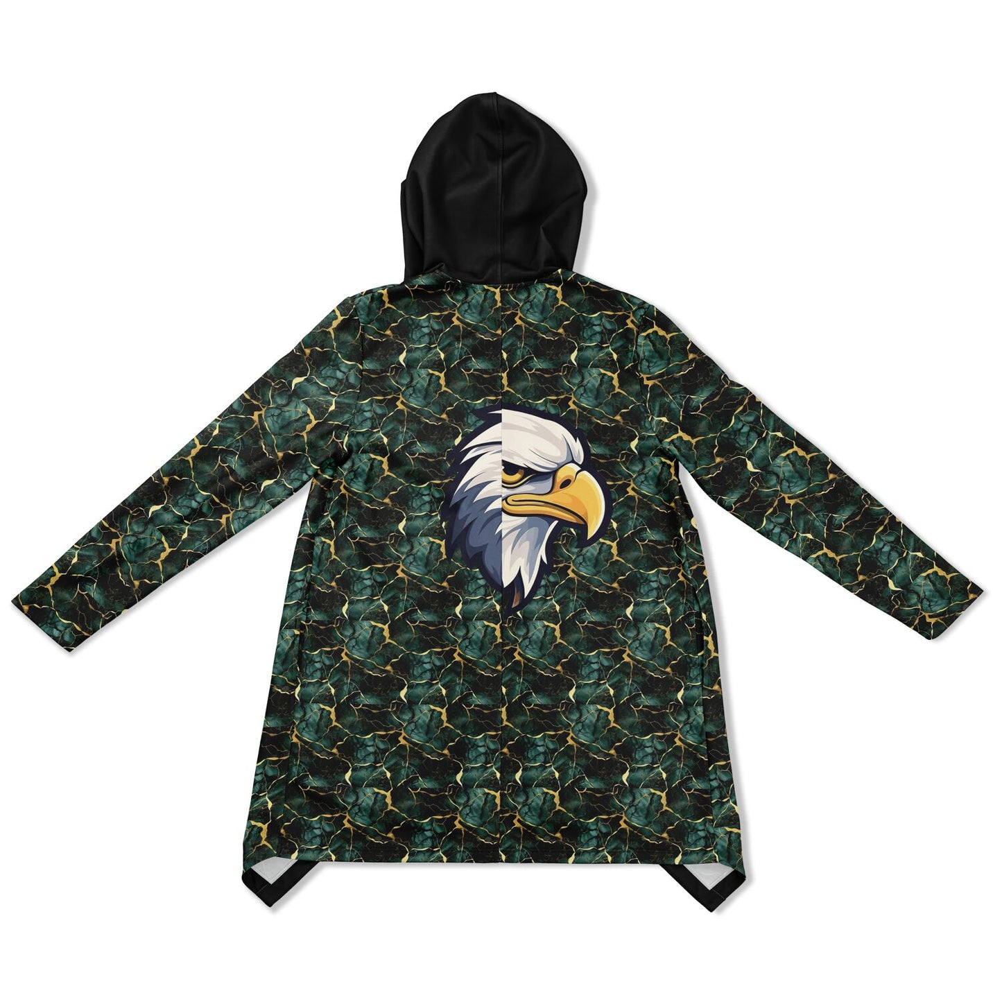 Black & Green Eagle Heavyweight Elongated Cloak – Bold All Over Print Hooded Cape for Football, Tail Gates & Outdoor Wear