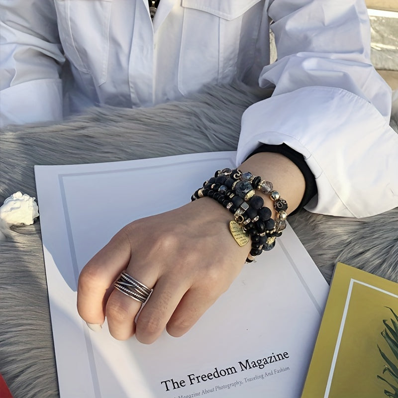 Bohemian Multilayer Bead Bracelet Peach Heart Pendant Vintage Couple Bracelet Handmade, Father's Day Gift