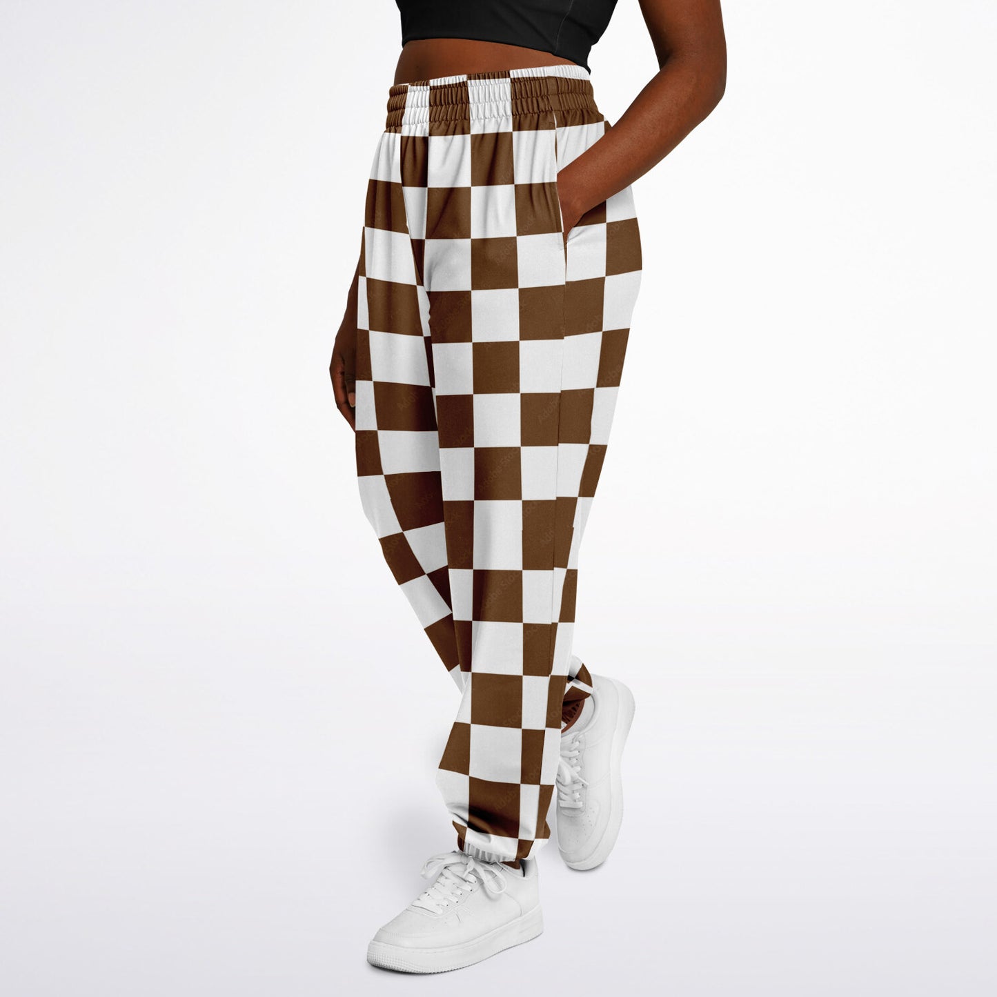 Mocha & White Checkered Athletic Sweatpants