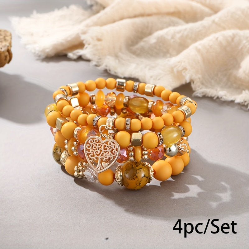 Bohemian Multilayer Bead Bracelet Peach Heart Pendant Vintage Couple Bracelet Handmade, Father's Day Gift