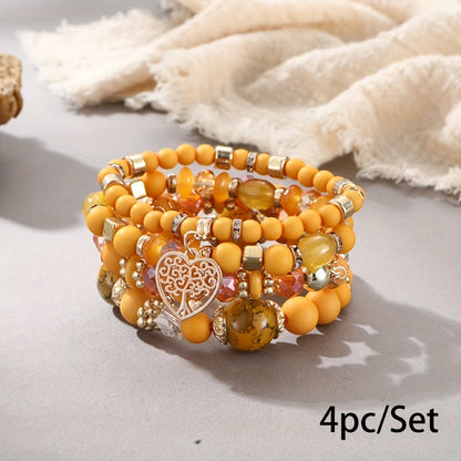 Bohemian Multilayer Bead Bracelet Peach Heart Pendant Vintage Couple Bracelet Handmade, Father's Day Gift