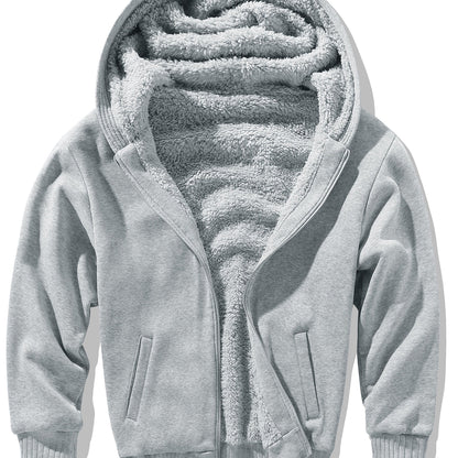 Men's Winter Hoodie: Contrast Colors Fleece Jacket, Cotton Blend, Warm, Comfortable, Versatile for Street Outdoor Activities