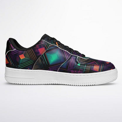 Low Yop Shoes, Neon Geometric Sneakers, Colorful EDM Low Tops, Festival Rave Footwear, Custom Shoes