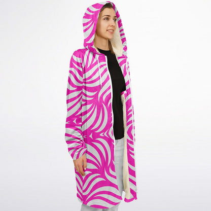 Hot Pink & White Boho Swirl Hooded Zipper Cloak Wrap | Festival Cloak with Abstract Boho Design