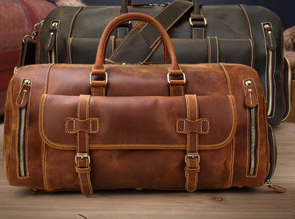 Retro Crazy Horse Leather Travel Bag for Men