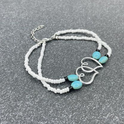 Bohemian Beach Beaded Feet Chain, Double Layer Heart Shaped Beaded Anklet