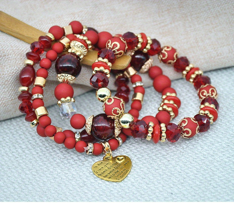 Bohemian Multilayer Bead Bracelet Peach Heart Pendant Vintage Couple Bracelet Handmade, Father's Day Gift