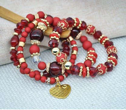 Bohemian Multilayer Bead Bracelet Peach Heart Pendant Vintage Couple Bracelet Handmade, Father's Day Gift