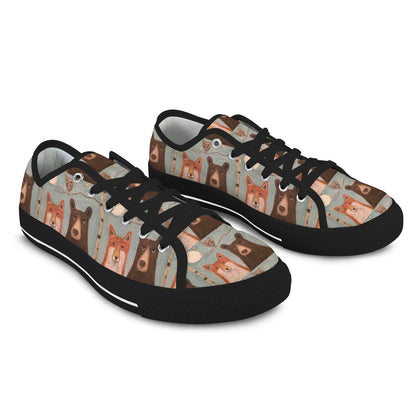 Whimsical Bear & Fox Women’s Low Top Sneakers – Woodland Magic 🦊🐻