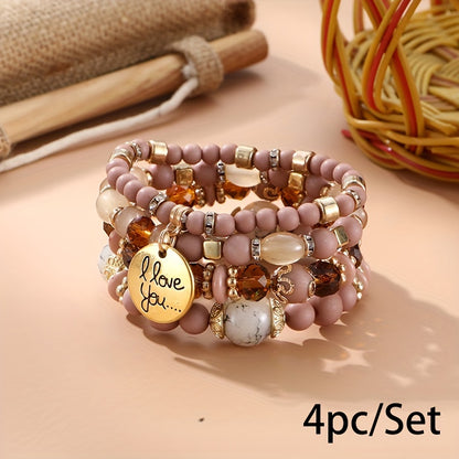 Bohemian Multilayer Bead Bracelet Peach Heart Pendant Vintage Couple Bracelet Handmade, Father's Day Gift