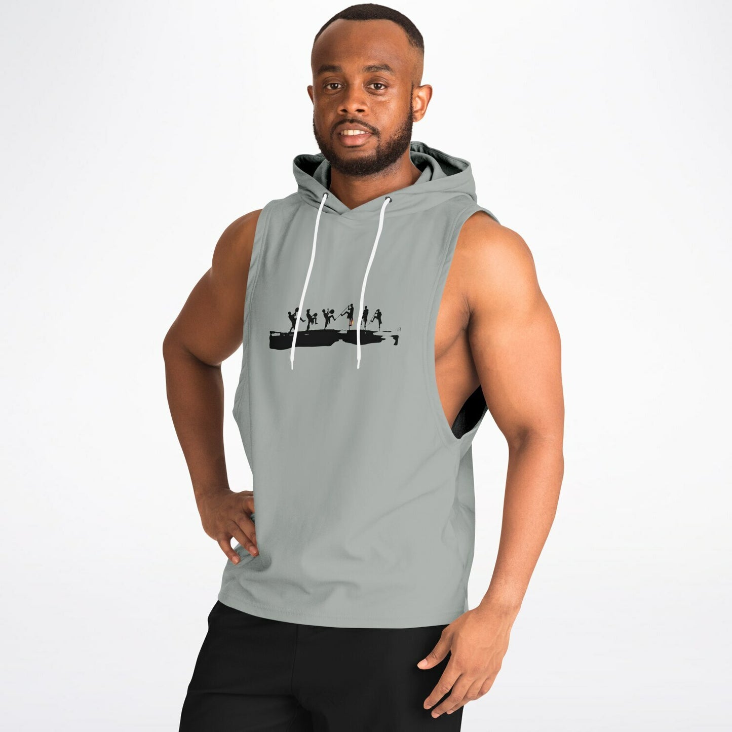 Primitive Tribal Drop Armhole Hoodie – Black & White Warrior Illustration with Spear and Headdress Design Athletic  Sleeveless Hoodie  copy