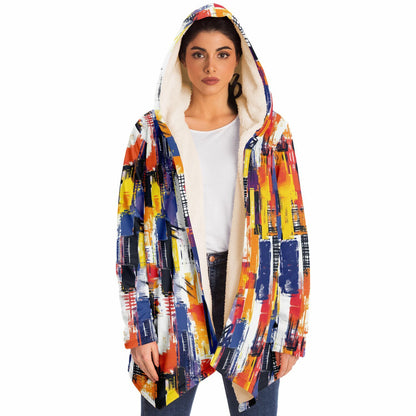 People Will Ask Where You Got This One! Abstract Grid Pattern, Vibrant Color Block Hooded Wrap