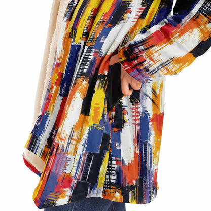 People Will Ask Where You Got This One! Abstract Grid Pattern, Vibrant Color Block Hooded Wrap