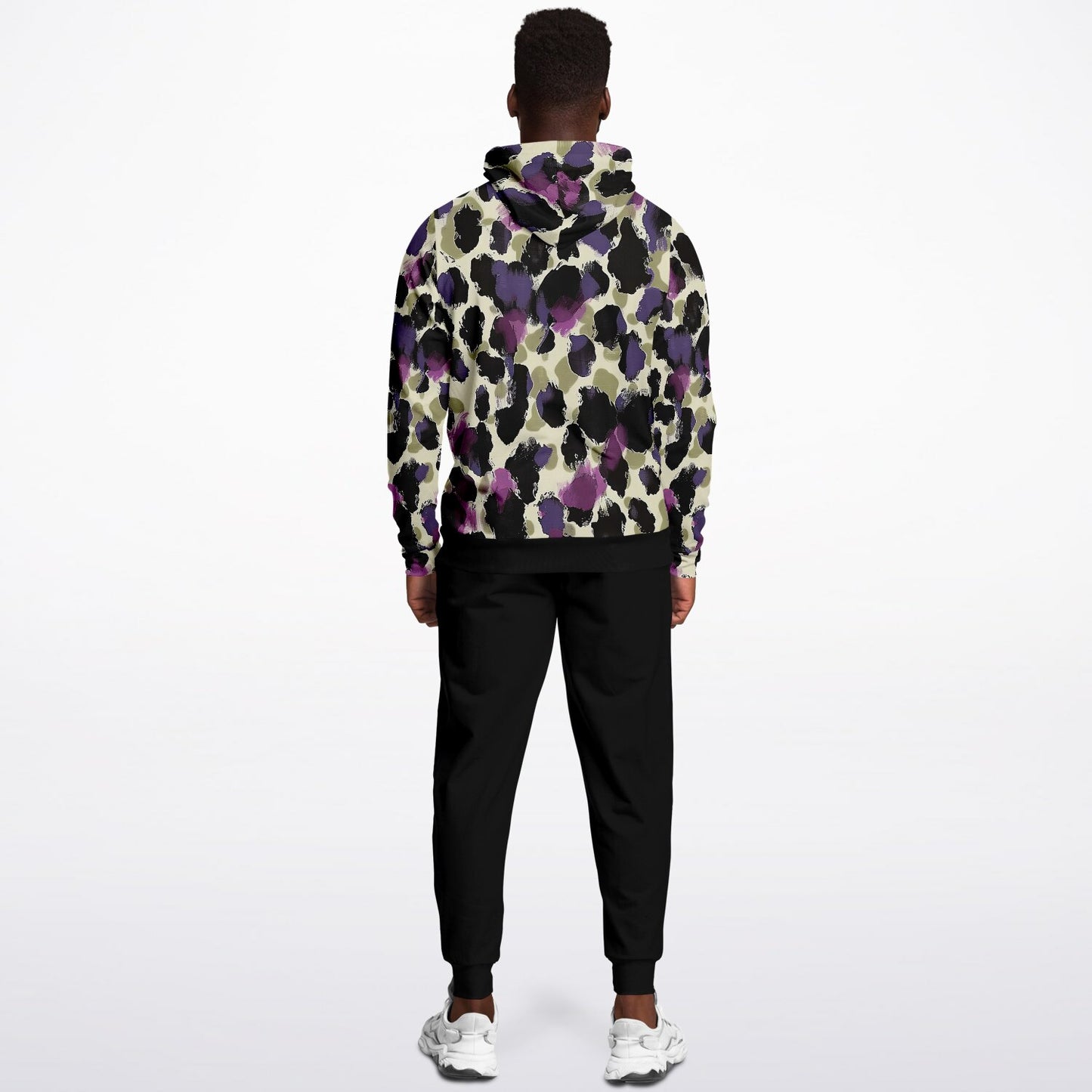 Athletic Hoodie & Jogger Set | Purple & Beige Leopard Print Streetwear