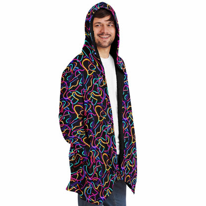 Glowing Reviews- Neon Abstract Hooded Wrap, Glowing Digital Art Lines