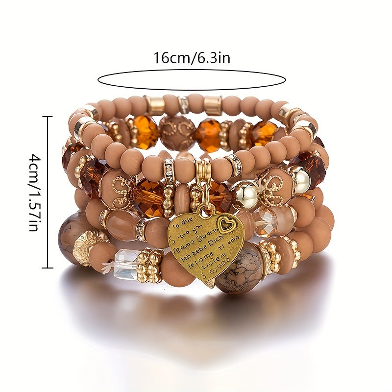 Bohemian Multilayer Bead Bracelet Peach Heart Pendant Vintage Couple Bracelet Handmade, Father's Day Gift