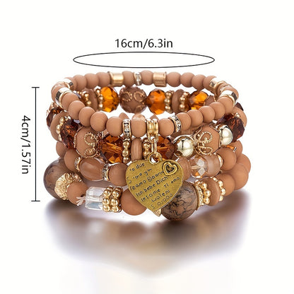 Bohemian Multilayer Bead Bracelet Peach Heart Pendant Vintage Couple Bracelet Handmade, Father's Day Gift