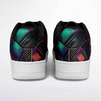 Low Yop Shoes, Neon Geometric Sneakers, Colorful EDM Low Tops, Festival Rave Footwear, Custom Shoes