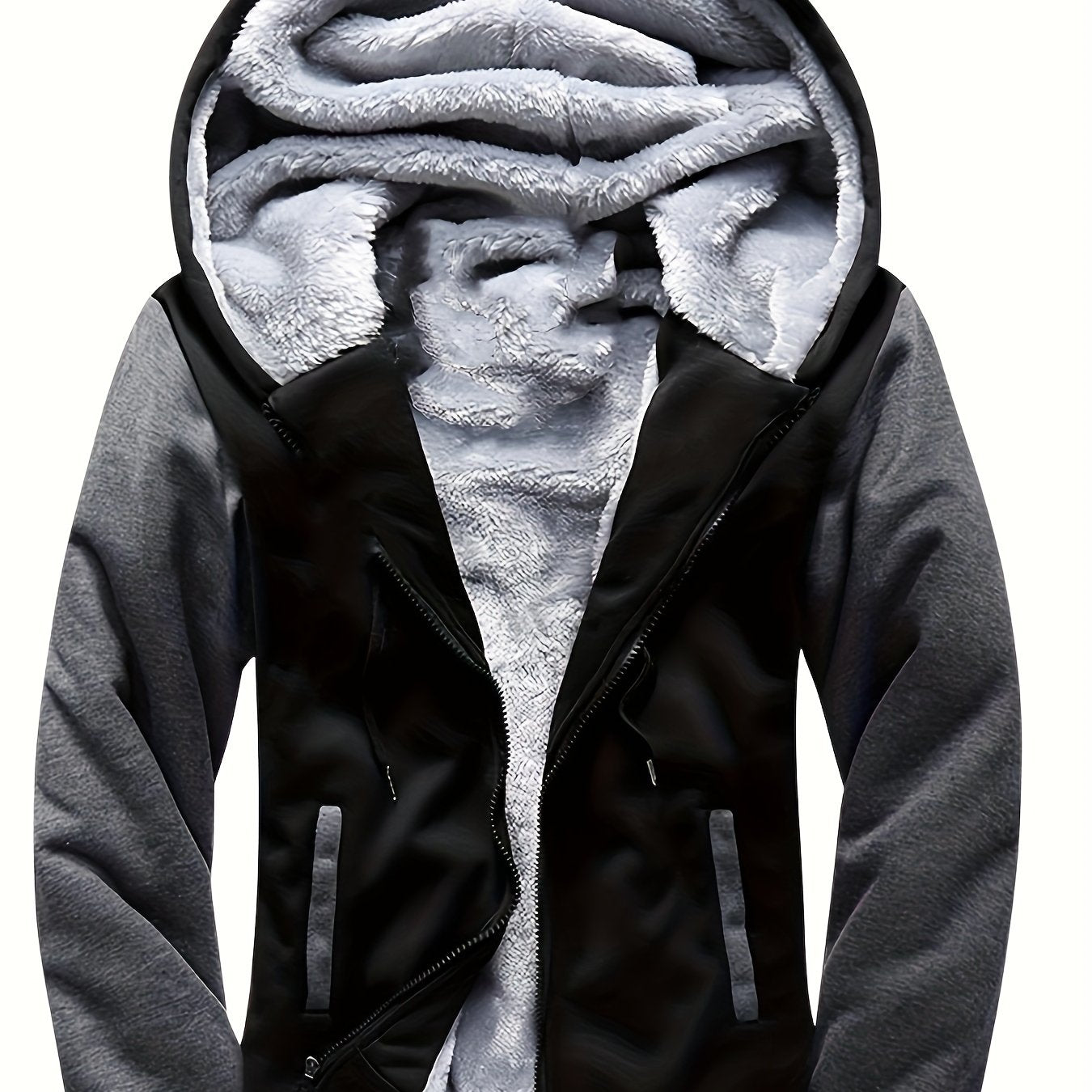 Men's Winter Hoodie: Contrast Colors Fleece Jacket, Cotton Blend, Warm, Comfortable, Versatile for Street Outdoor Activities