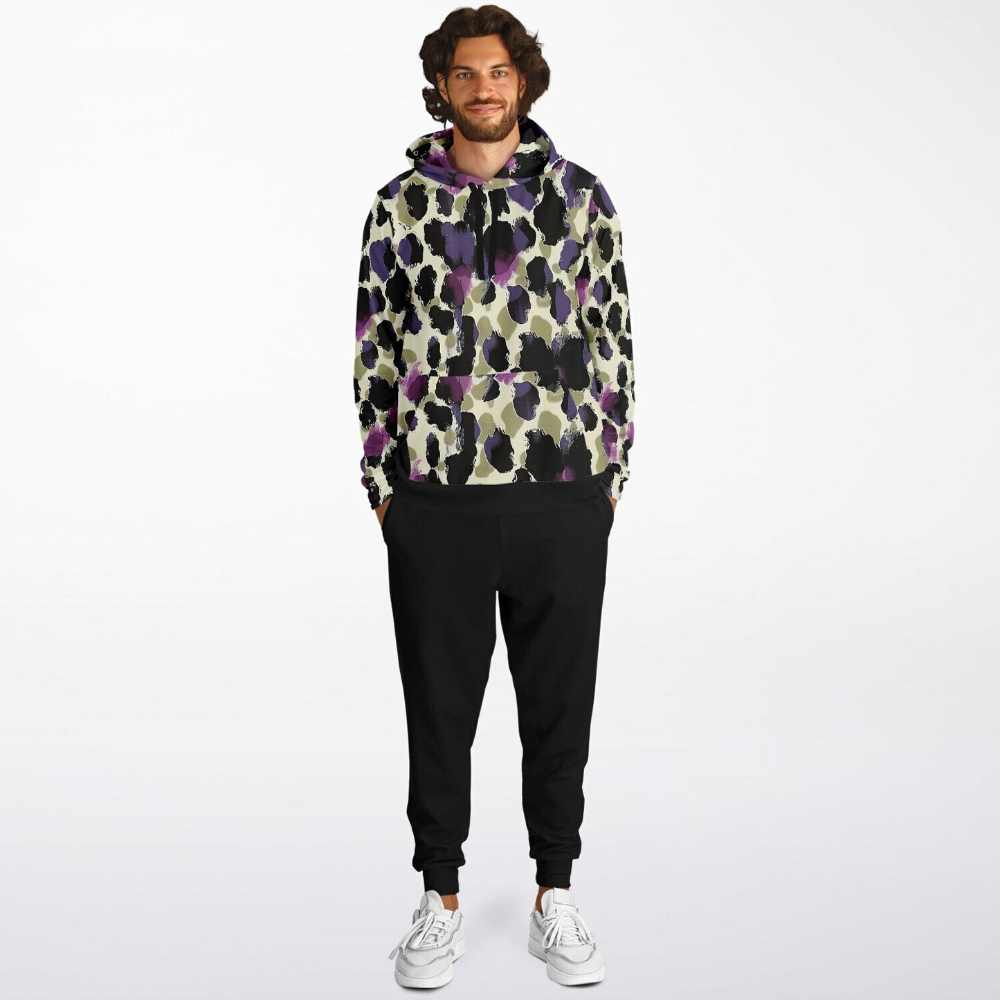 Athletic Hoodie & Jogger Set | Purple & Beige Leopard Print Streetwear