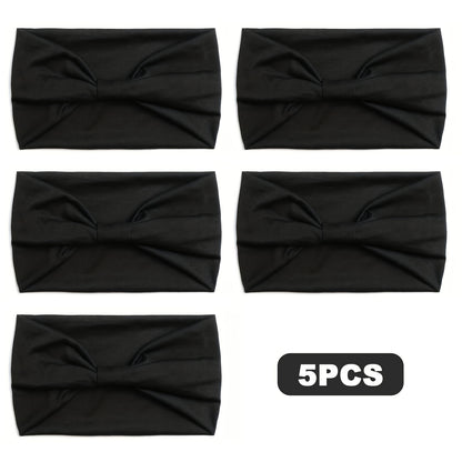 Women's Wide Headband, Solid Color Polyester, All-Season Stretchy Hair Wrap, Bohemian Thick Sports Yoga Turban Headband Accessory, Colorful Print Knotted Elastic Yoga Headband